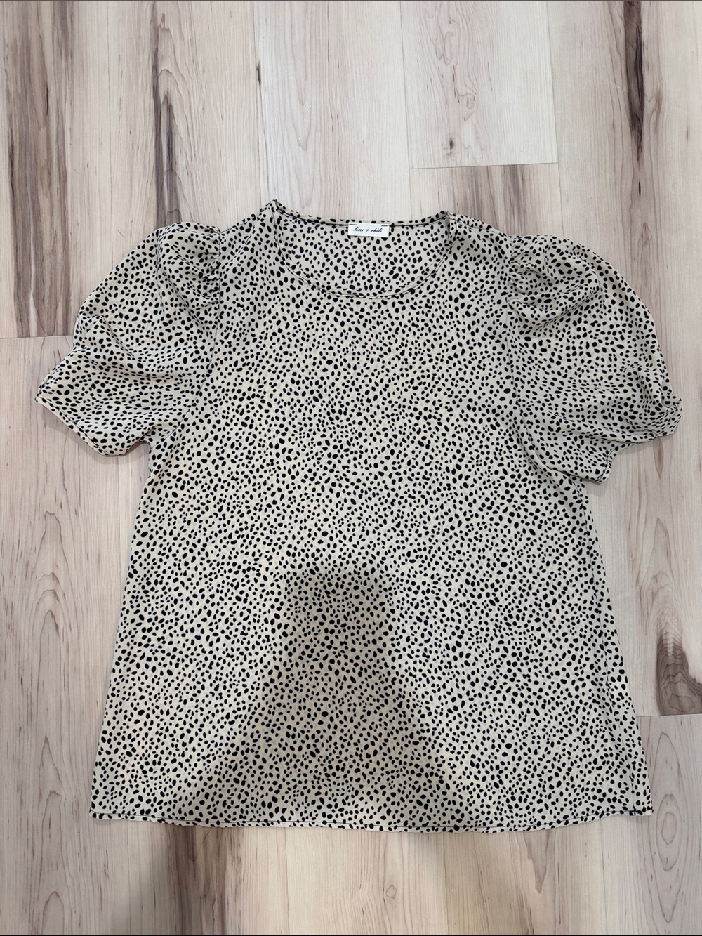 Lime & Chili Black Cream Spotted Puff Sleeve Top